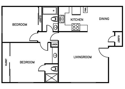 Palma Imperial 2 bedroom 1 bath 760 sqft floor plan